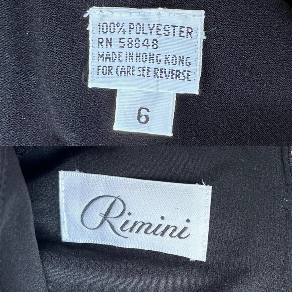 Vintage 80s Rimini Long Sleeve V-Neck Draped Tea Length Midi Black Dress Size 6 - Picture 6 of 14